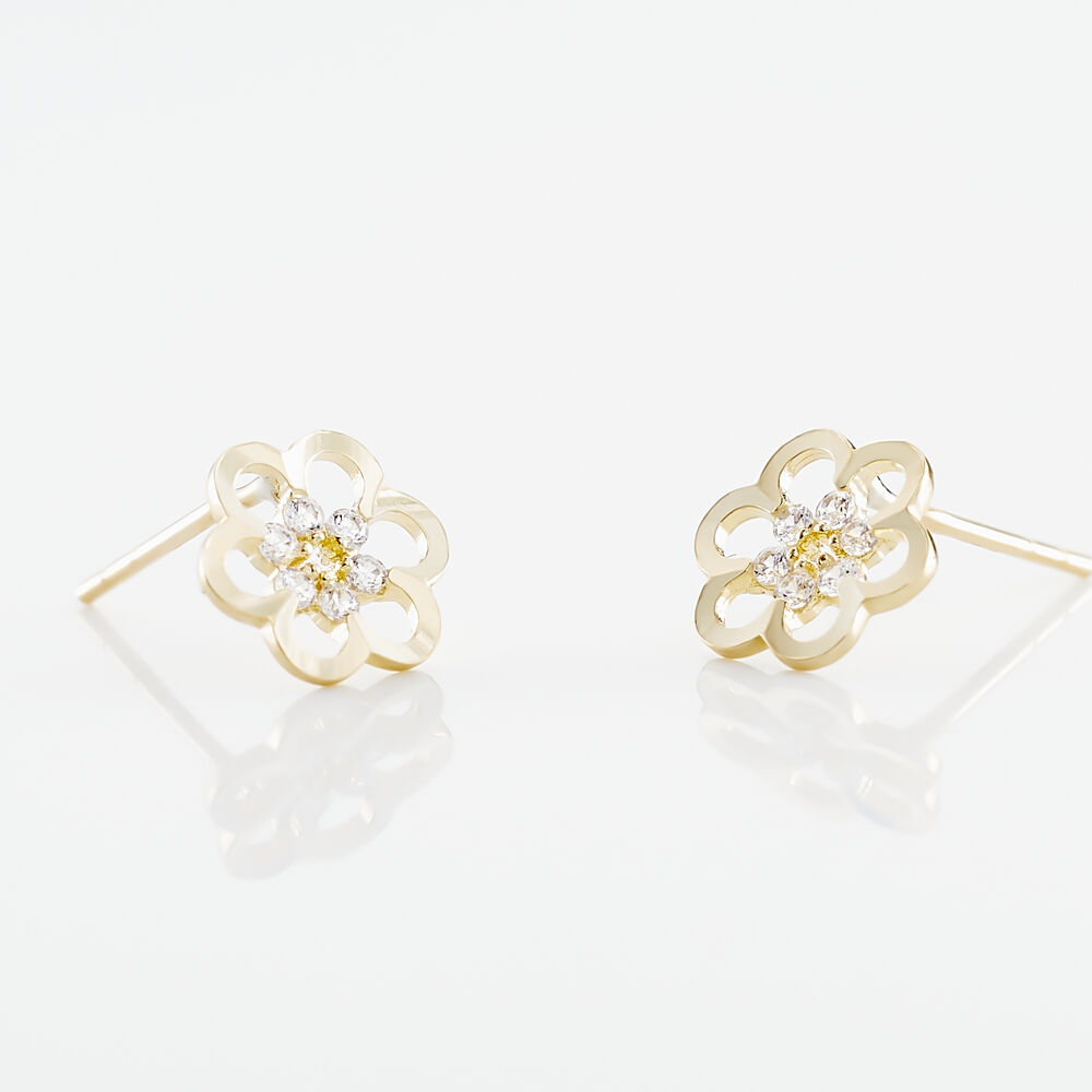 Boucles D'oreilles Puces Philine Fleur Or Jaune Oxyde De Zirconium - Puces Femme | Marc Orian