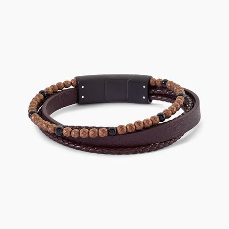 Bracelet Jourdan Cuir De Vache Noir H&eacute;matite Onyx - Bracelets cuir Homme | Marc Orian
