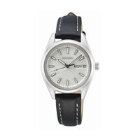 cadran argenté fond blanc bracelet cuir noir