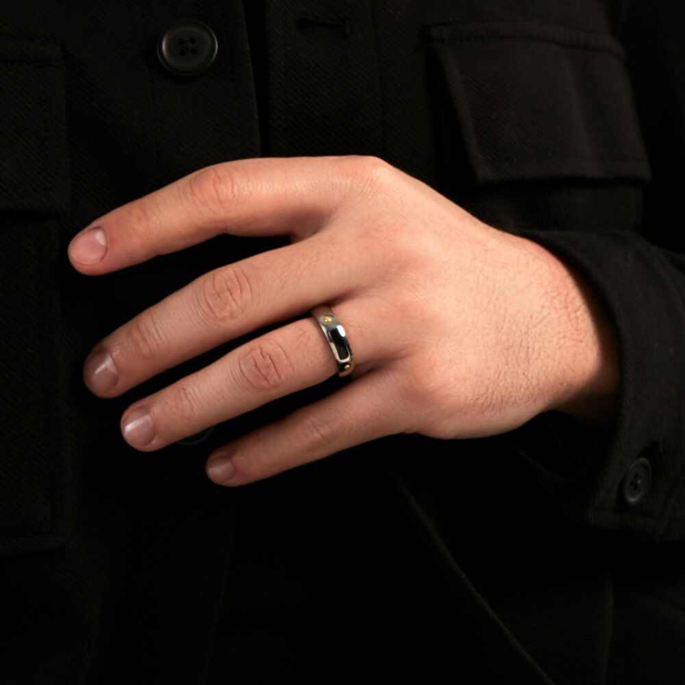 Bague Jourdan Louka Acier Argent&eacute; Onyx - Bagues de promesse Homme | Marc Orian