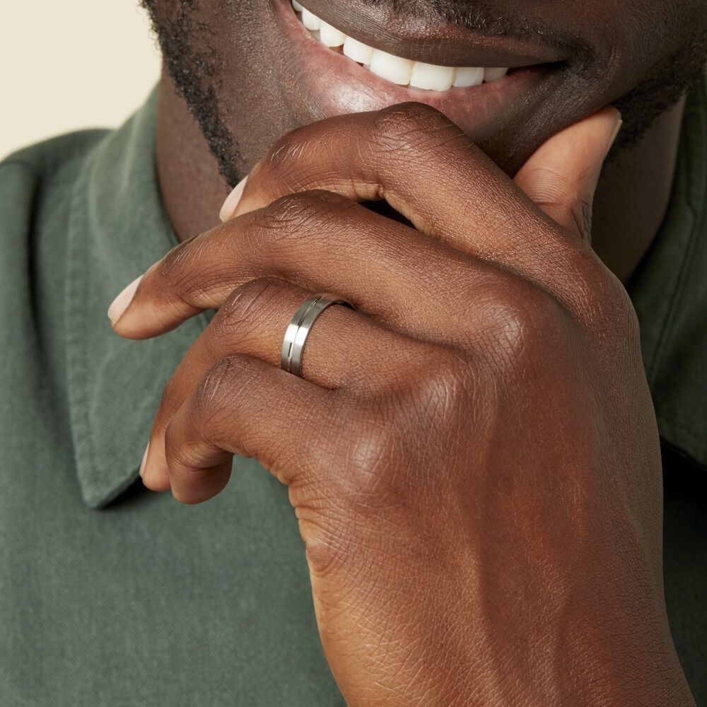 Alliance Liseret Central Ruban Plat Palladium Blanc - Alliances duo Homme | Marc Orian