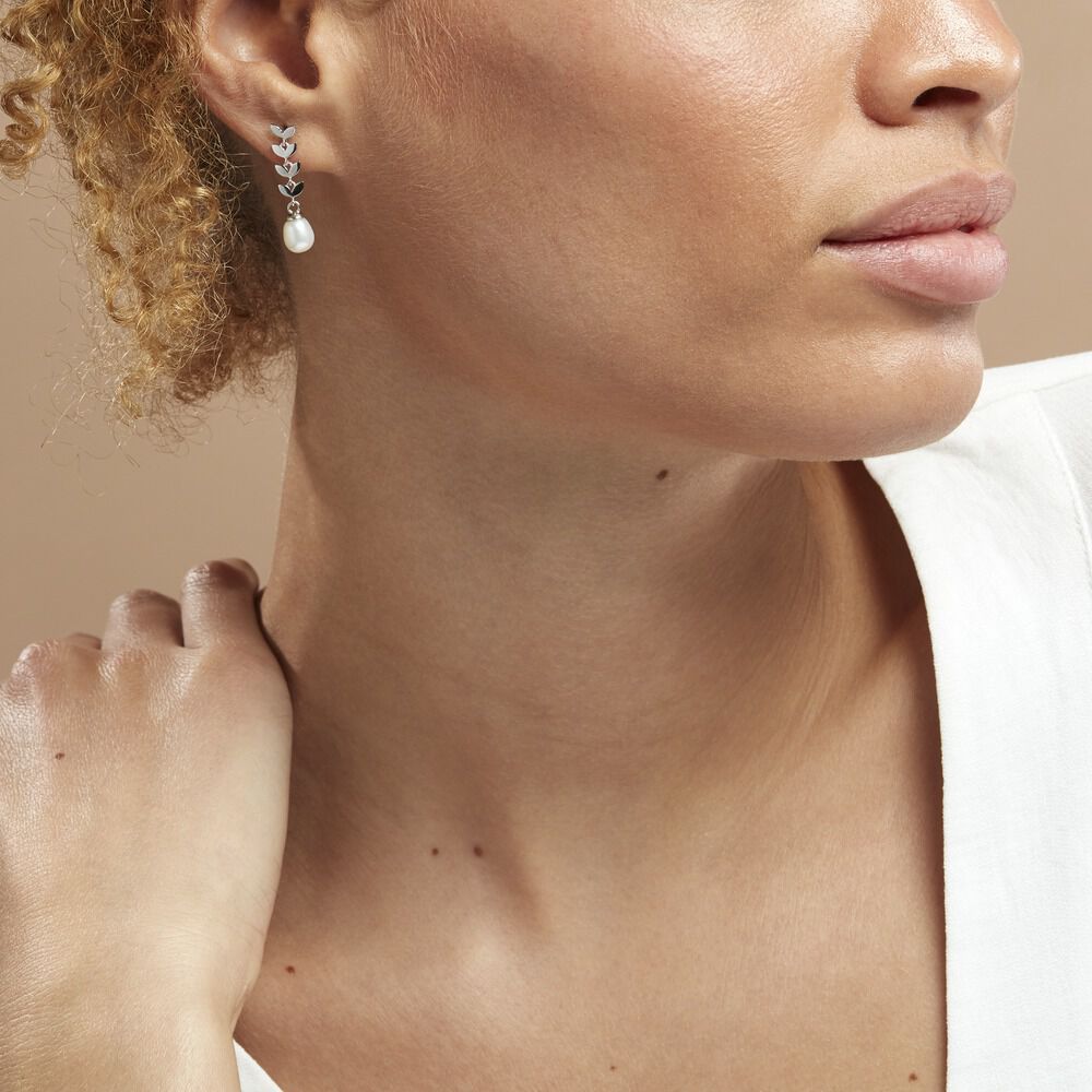 Boucles D'oreilles Pendantes Giacobbe Argent Blanc Perle De Culture -  Femme | Marc Orian