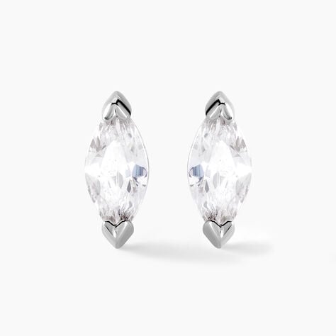 Boucles D'oreilles Puces Navette Argent Blanc Oxyde De Zirconium - Puces Femme | Marc Orian