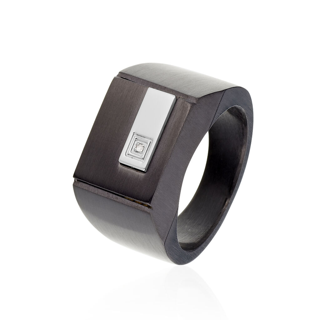 Chevalière Meghan Acier Noir Diamant - Bijoux fantaisie Homme | Marc Orian