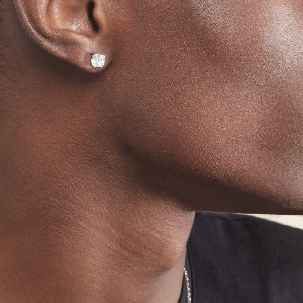 Boucles D'oreilles Puces Doreen Carre Or Blanc Oxyde De Zirconium - Puces Femme | Marc Orian