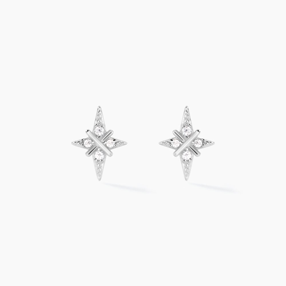 Boucles D'oreilles Puces Astre Precieux Argent Blanc Oxyde - Puces Femme | Marc Orian