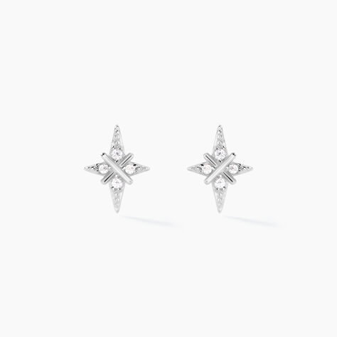 Boucles D'oreilles Puces Astre Precieux Argent Blanc Oxyde - Puces Femme | Marc Orian