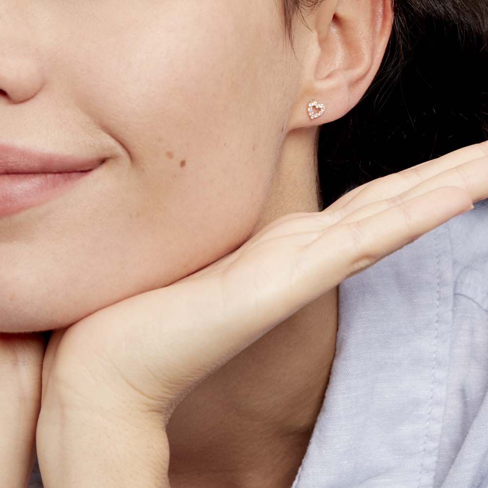 Boucles D'oreilles Puces Coeur Ajoure Or Jaune Oxyde De Zirconium - Puces Femme | Marc Orian