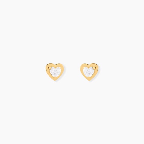 Boucles D'oreilles Puces Dot Coeur Plein Or Jaune Oxyde De Zirconium - Puces Femme | Marc Orian