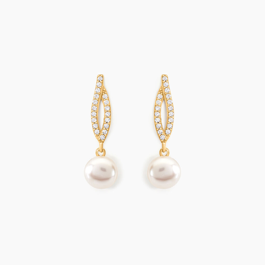 Boucles D'oreilles Pendantes Tesnimae Or Jaune Oxyde Perle De Culture - Boucles d'oreilles mariage Femme | Marc Orian