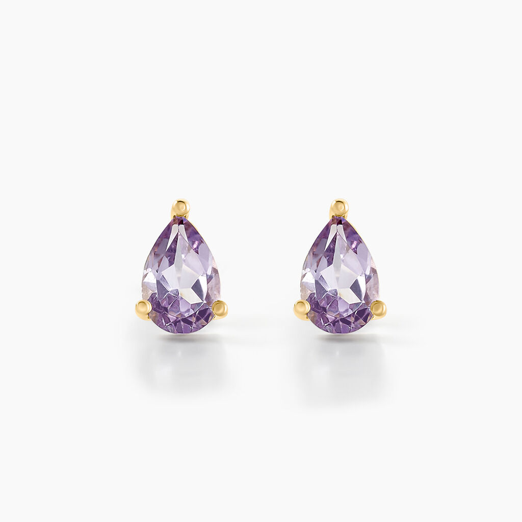 Boucles D'oreilles Puces Goutte Or Jaune Améthyste - Puces Femme | Marc Orian