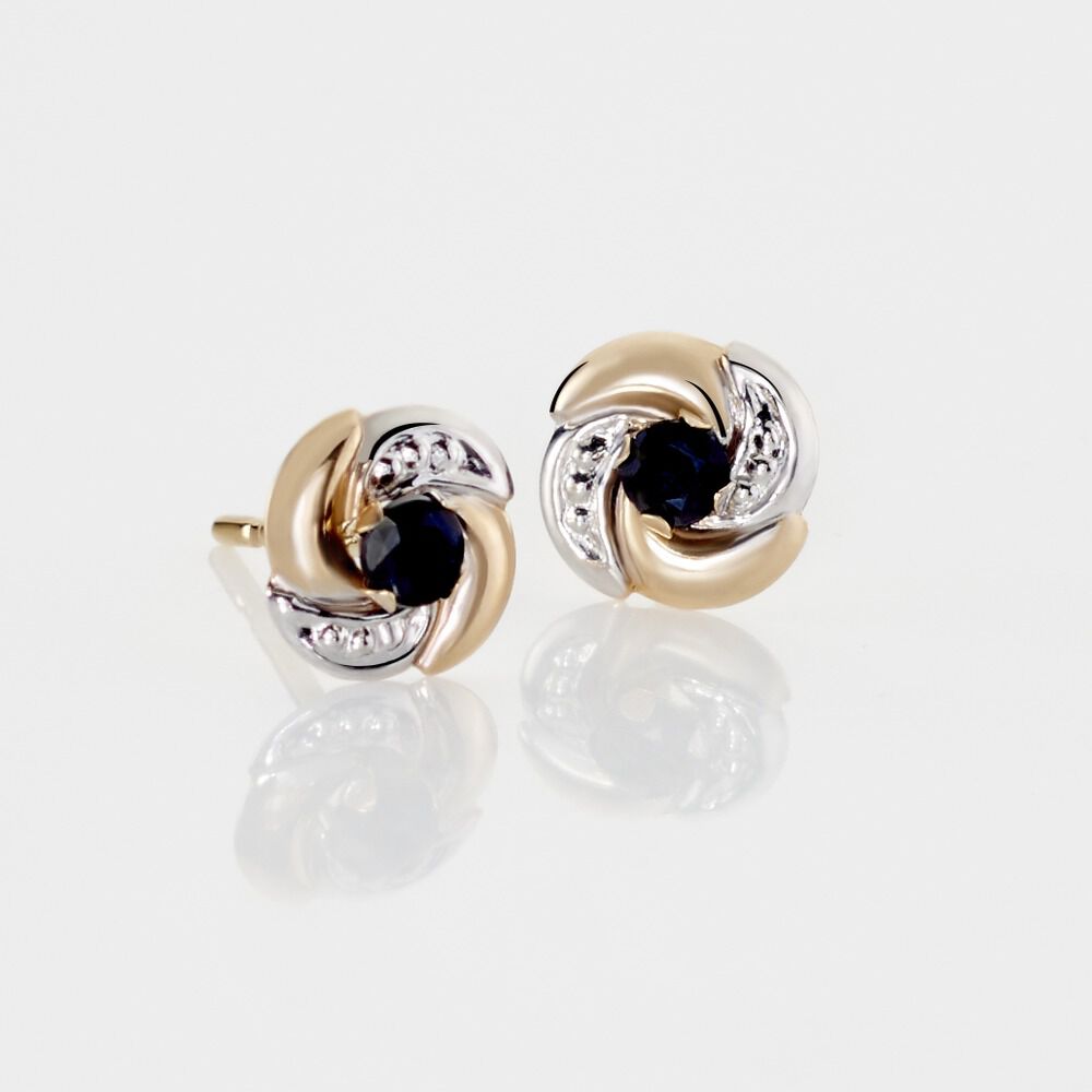 Boucles D'oreilles Puces Potentille Or Jaune Saphir - Puces Femme | Marc Orian