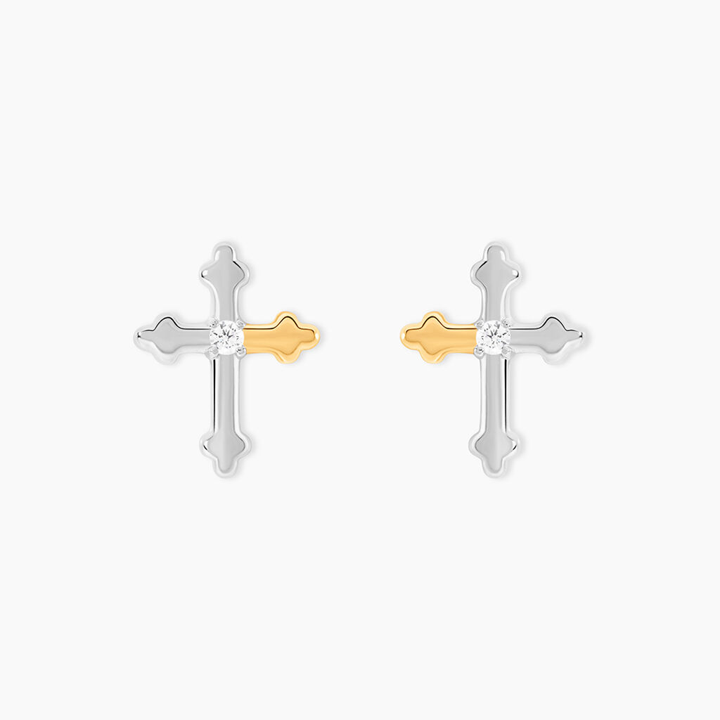 Boucles D'Oreilles Puces Or Jaune Argent Blanc Oxyde De Zirconium - Puces Femme | Marc Orian