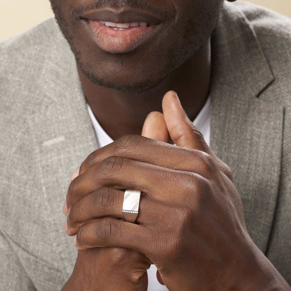 Chevalière Matthieu Argent Blanc - Bijoux personnalisés Femme | Marc Orian