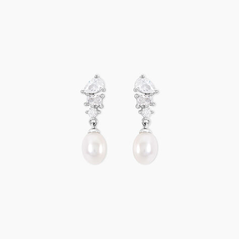 Boucles D'Oreilles Pendantes Elea Argent Blanc Perle De Culture Oxyde De Zirconium - Pendantes Femme | Marc Orian