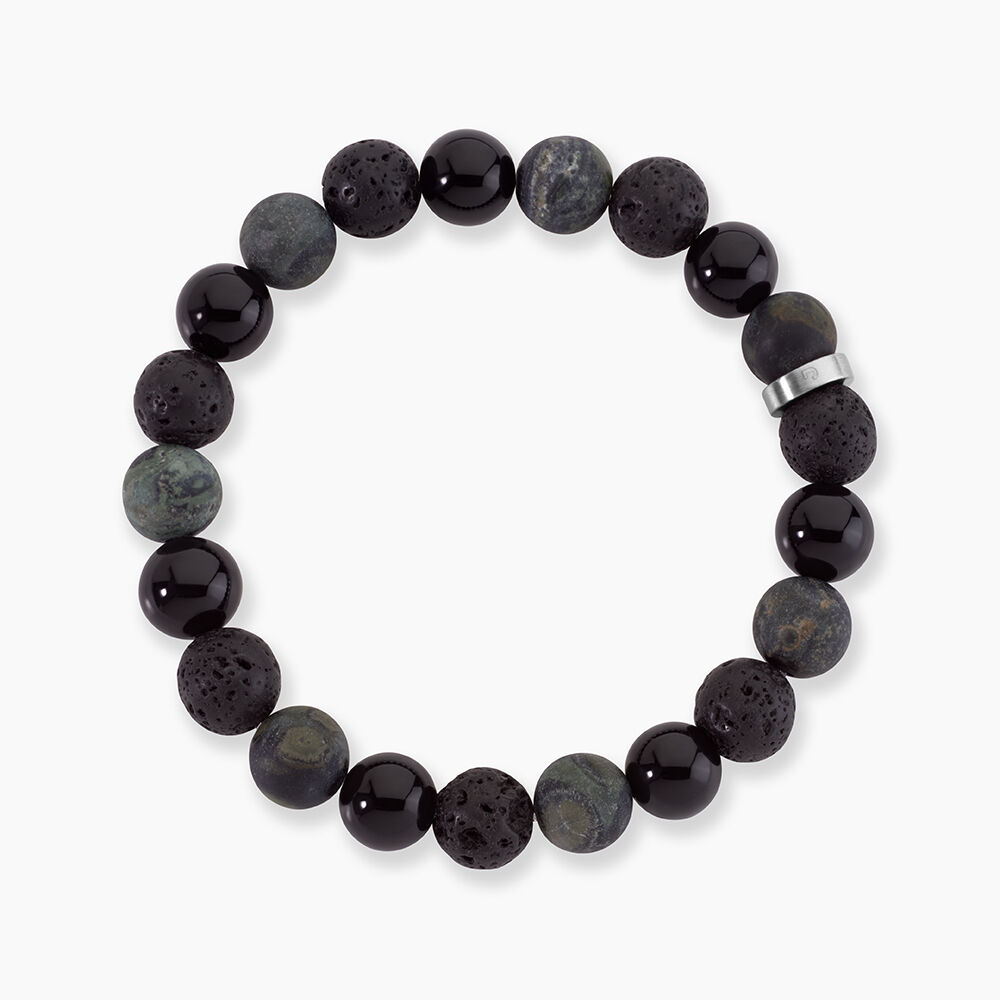 Bracelet Naturel Acier Argent&eacute; Pierre De Lave Jaspe Africain Agate - Bracelets cha&icirc;nes Homme | Marc Orian
