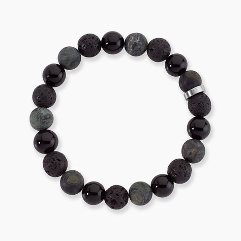 Bracelet Naturel Acier Argent&eacute; Pierre De Lave Jaspe Africain Agate - Bracelets cha&icirc;nes Homme | Marc Orian