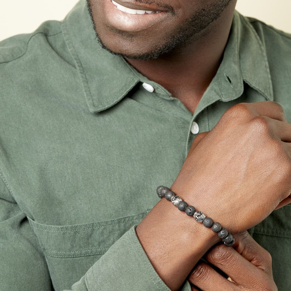 Bracelet Acier Blanc Hantz Pierre De Lave - Bracelets chaînes Homme | Marc Orian