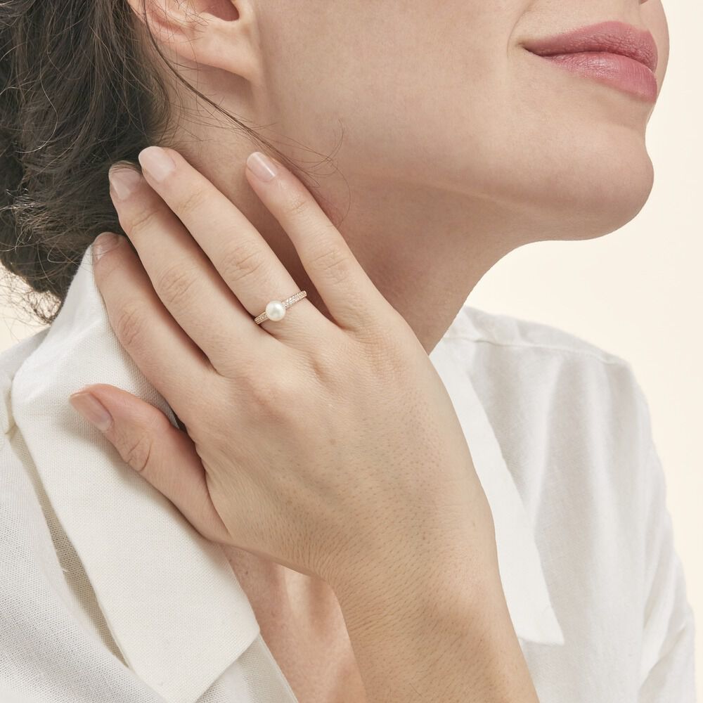 Bague Maria-francoise Or Jaune Perle De Culture Et Oxyde De Zirconium - Bagues vintage Femme | Marc Orian