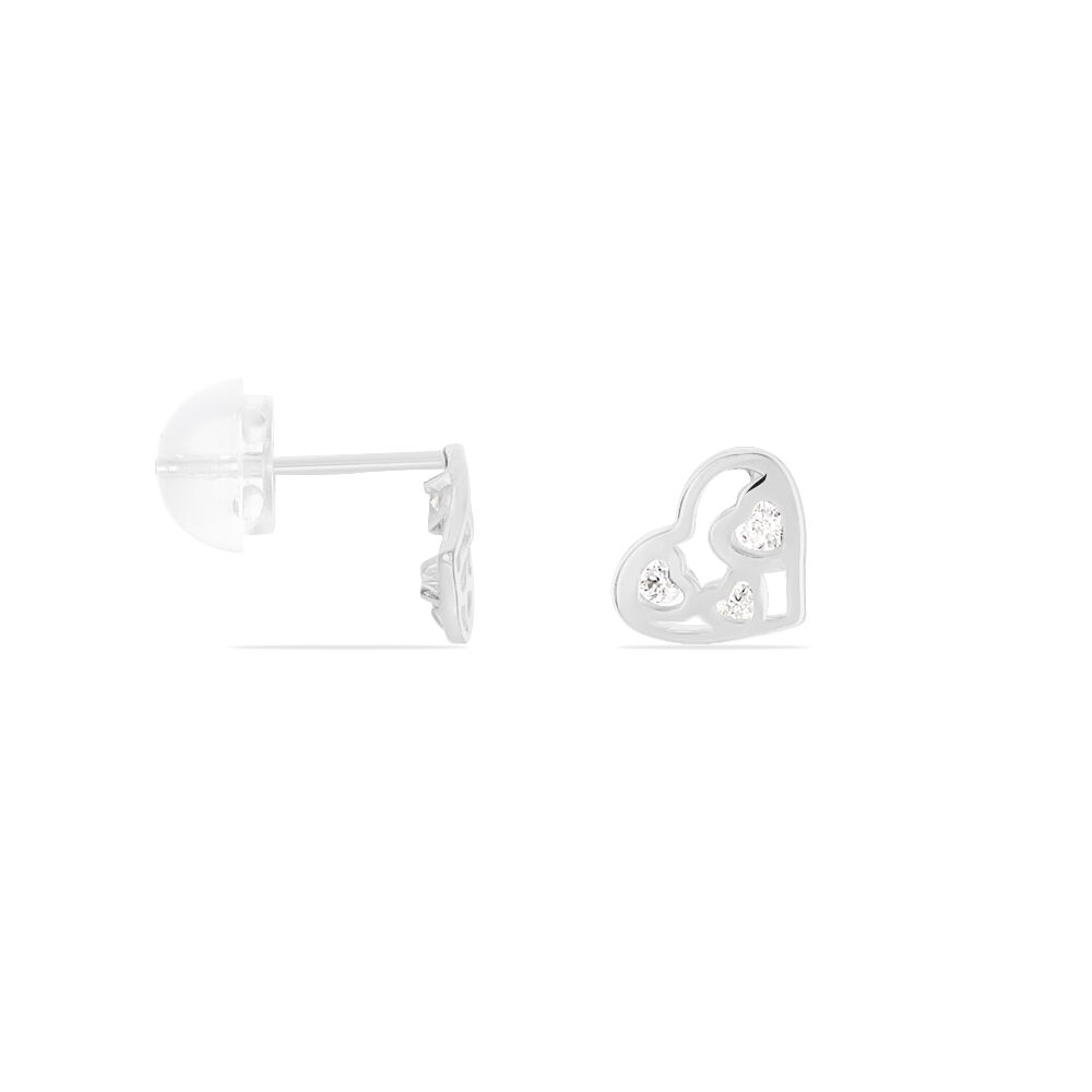 Boucles D'oreilles Puces Huan C&oelig;ur Or Blanc Oxyde De Zirconium - Puces Femme | Marc Orian