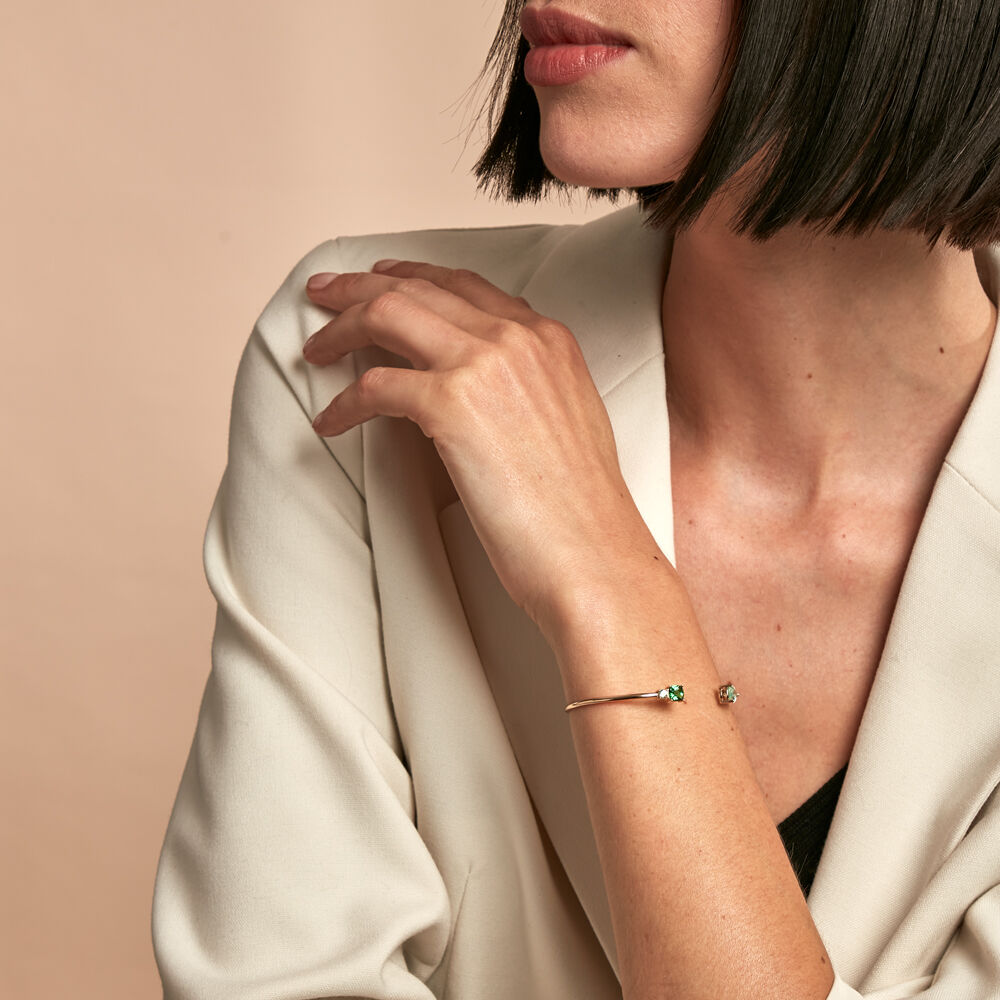 Bracelet Jonc Huffie Plaqué Or Jaune Pierre D'imitation - Bracelets joncs Femme | Marc Orian