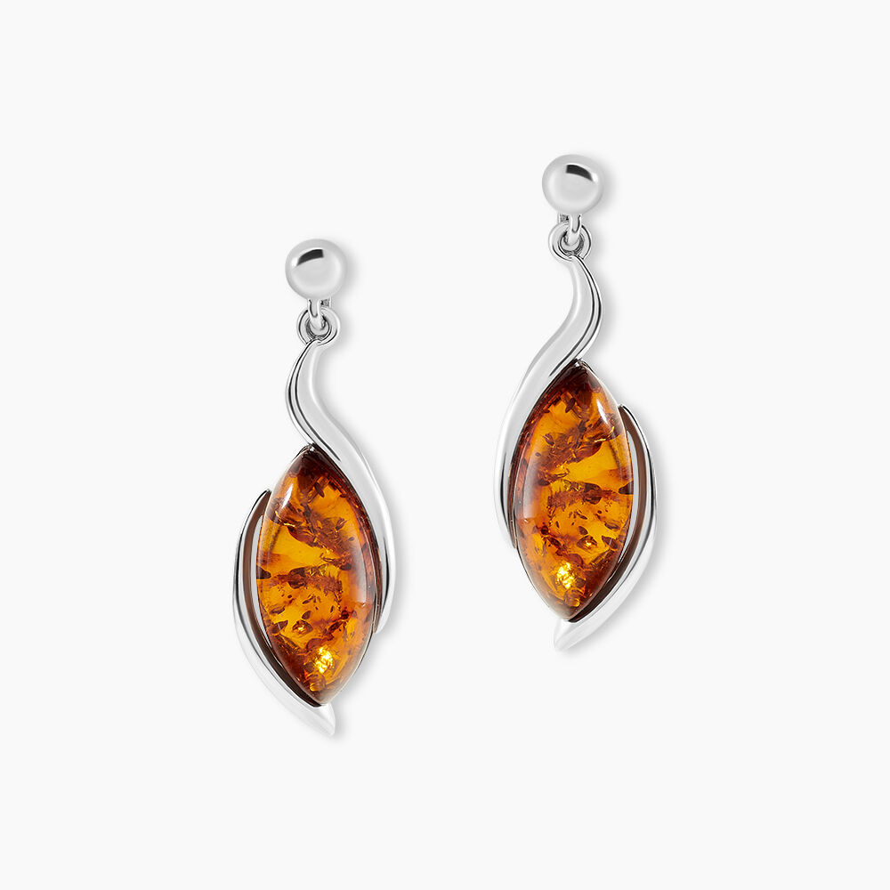 Boucles D'oreilles Pendantes Vyara Argent Blanc Ambre - Pendantes Femme | Marc Orian