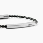 Bracelet Jourdan Cuir De Vache Noir Diamant Synth&eacute;tique - Bracelets cuir Homme | Marc Orian
