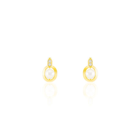 Boucles D'oreilles Puces Tahyssae Or Jaune Perle De Culture Et Oxyde - Puces Femme | Marc Orian