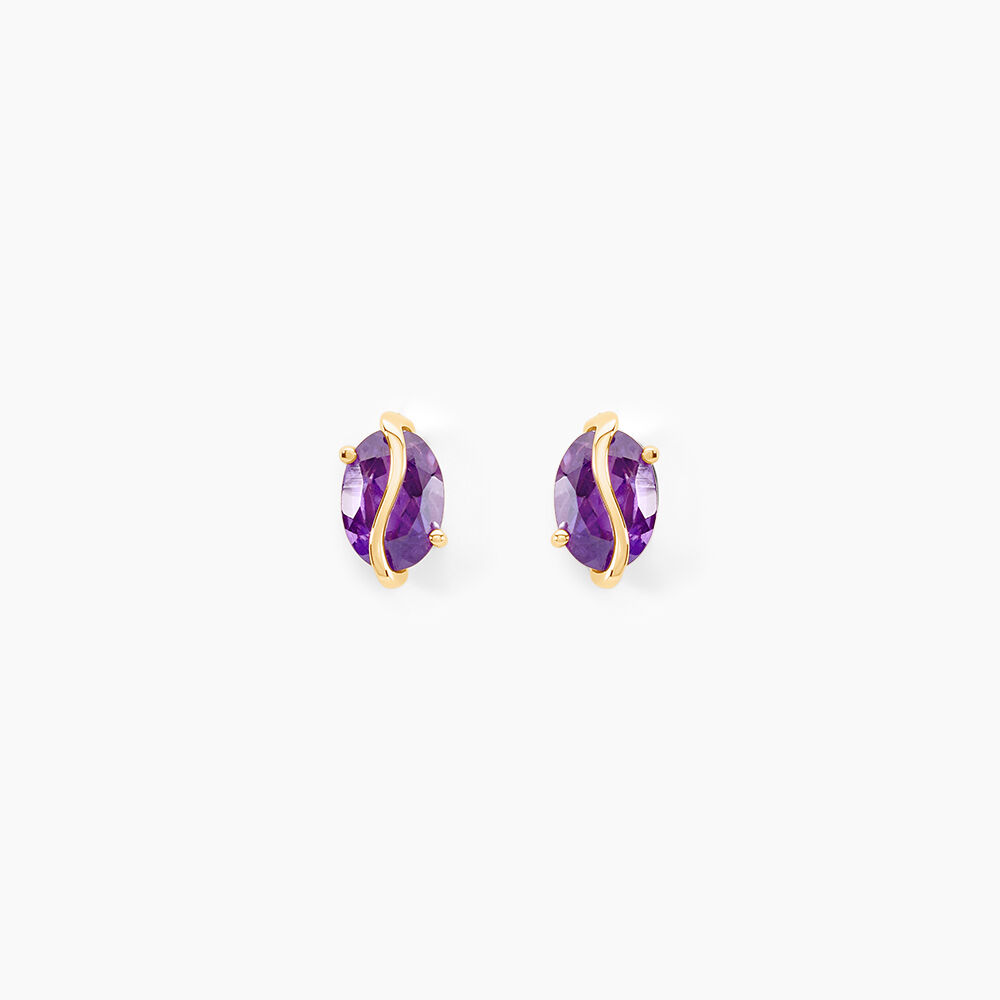 Boucles D'oreilles Puces Or Jaune Prudencia Am&eacute;thystes - Puces Femme | Marc Orian