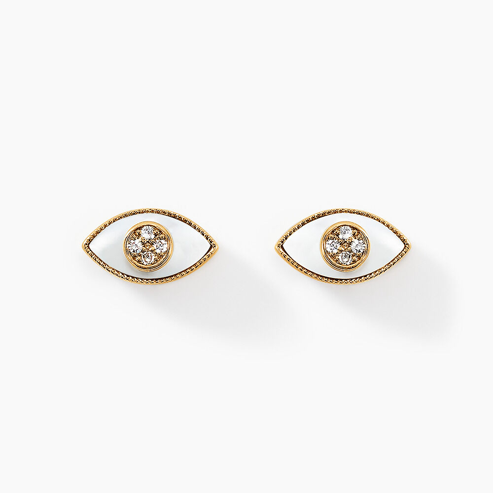 Boucles D'oreilles Puces Matiasma Or Jaune Nacre Diamant - Puces Femme | Marc Orian