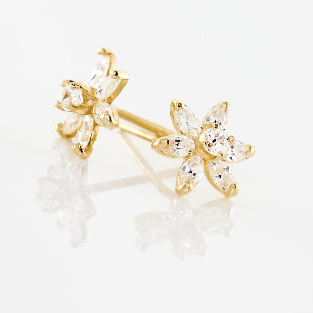 Boucles D'oreilles Puces Eleanor Fleur Or Jaune Oxyde De Zirconium - Puces Femme | Marc Orian