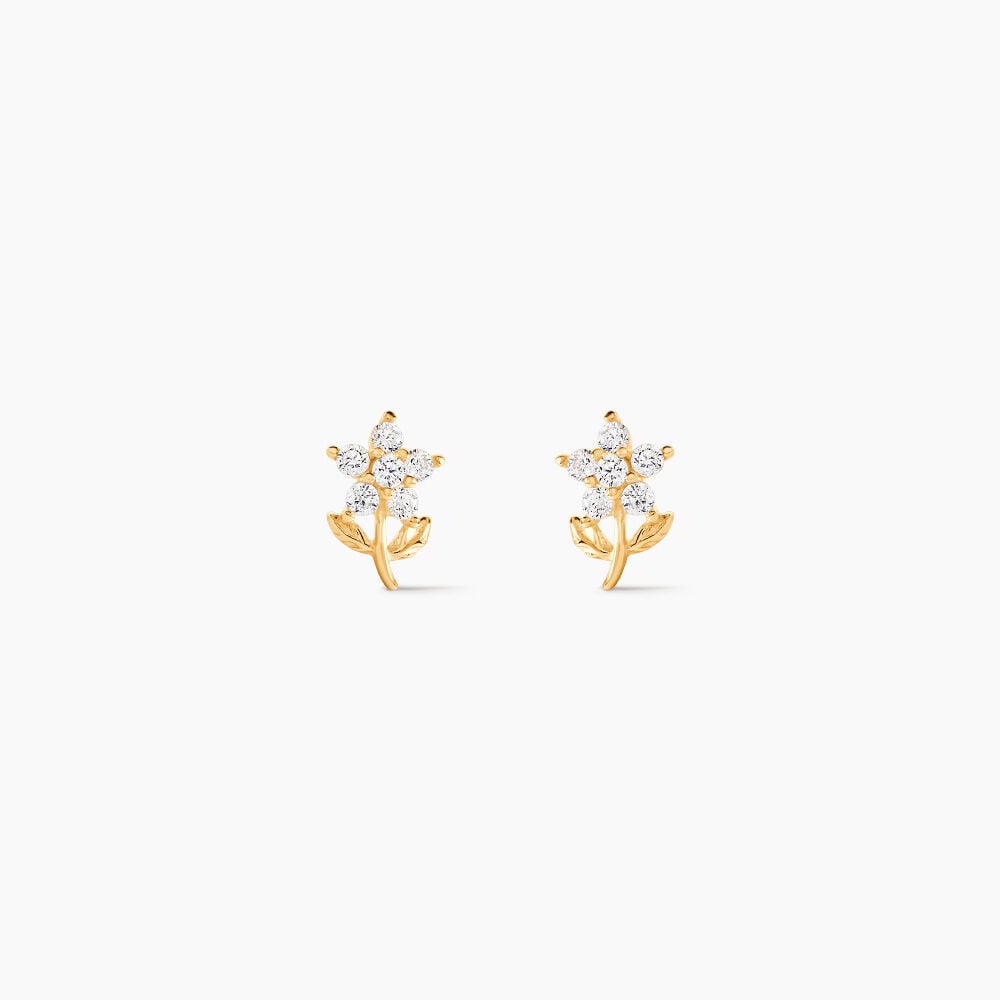 Boucles D'oreilles Puces Jabin Fleur Or Jaune Oxyde De Zirconium - Puces Famille | Marc Orian