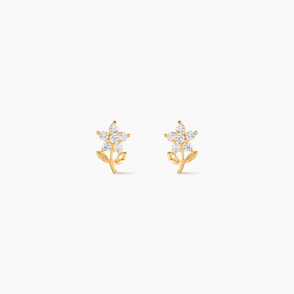 Boucles D'oreilles Puces Jabin Fleur Or Jaune Oxyde De Zirconium - Puces Famille | Marc Orian