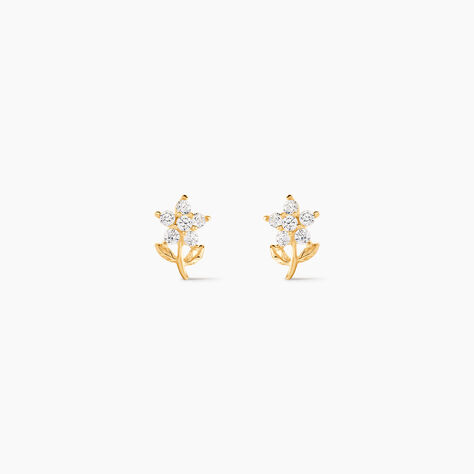 Boucles D'oreilles Puces Jabin Fleur Or Jaune Oxyde De Zirconium - Puces Famille | Marc Orian