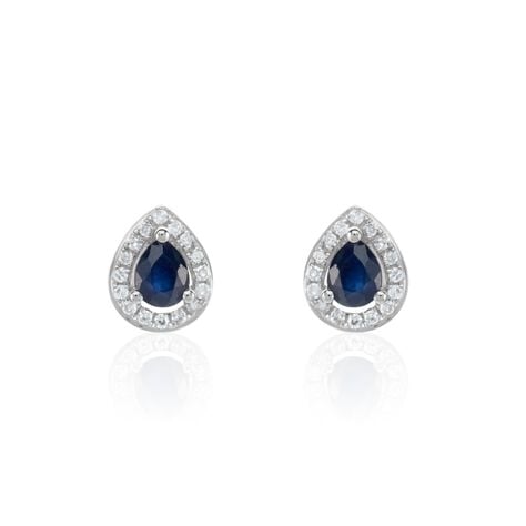 Boucles D'oreilles Puces Or Blanc Elheme Saphir - Puces Femme | Marc Orian