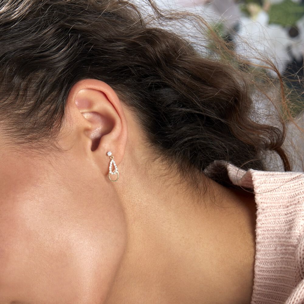 Boucles D'oreilles Pendantes Britain Or Jaune Oxyde De Zirconium - Pendantes Femme | Marc Orian