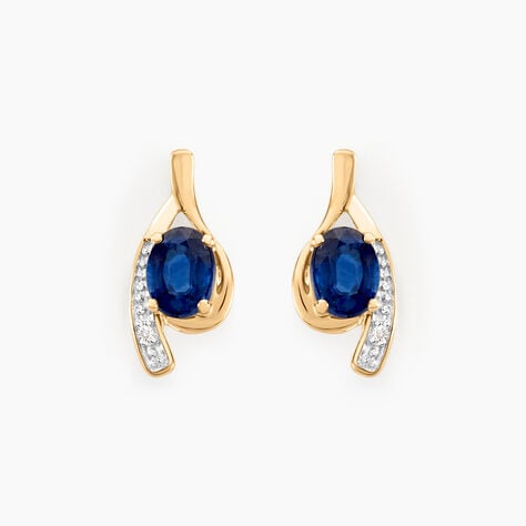 Bijoux D'oreilles Emotion Or Jaune Saphir Diamant - Puces Femme | Marc Orian