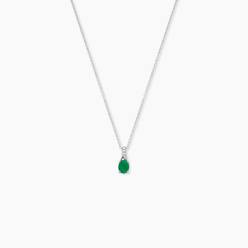 Collier Charmante Or Blanc Emeraude Et Diamant - Colliers avec pierres Femme | Marc Orian