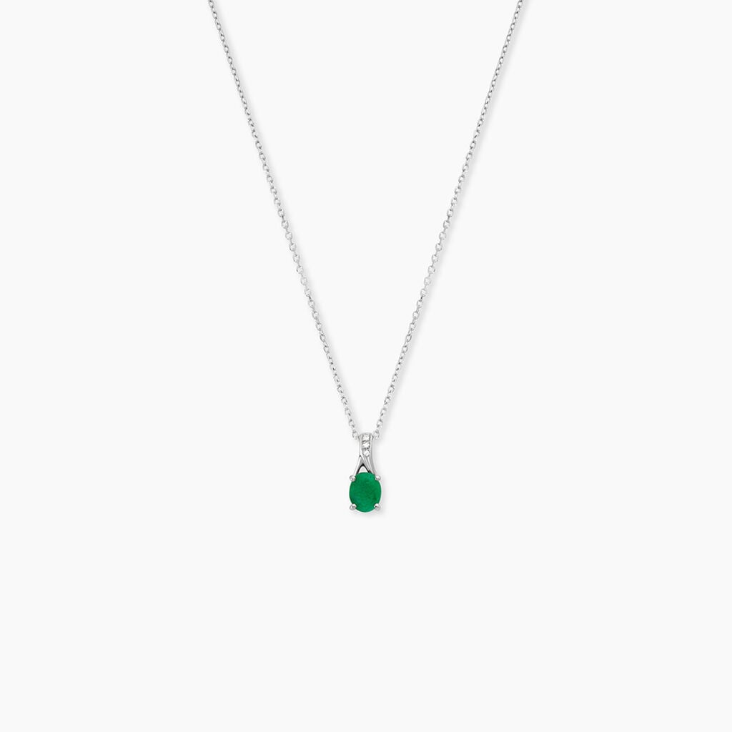 Collier Charmante Or Blanc Emeraude Et Diamant - Colliers avec pierres Femme | Marc Orian