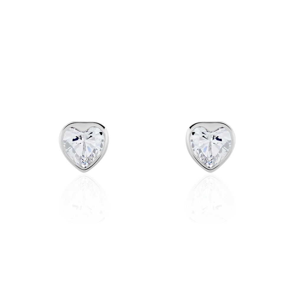 Boucles D'oreilles Puces Coeur Serti Clos Or Blanc Oxyde De Zirconium - Puces Femme | Marc Orian