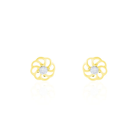 Boucles D'oreilles Puces Eleanor Fleur Or Jaune Oxyde De Zirconium - Puces Famille | Marc Orian