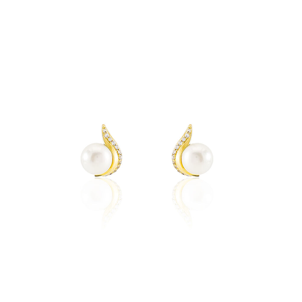 Boucles D'oreilles Puces Pearly Or Jaune Perle De Culture Et Oxyde - Puces Femme | Marc Orian