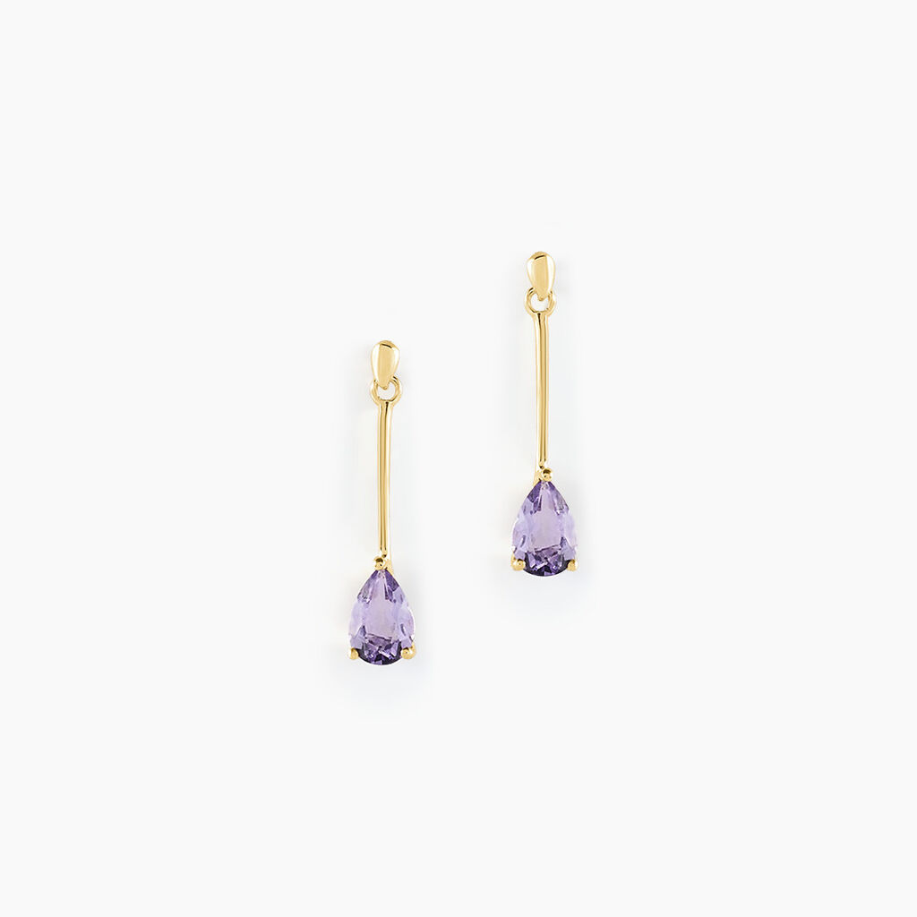 Boucles D'oreilles Pendantes Goutte Or Jaune Amethyste - Pendantes Femme | Marc Orian