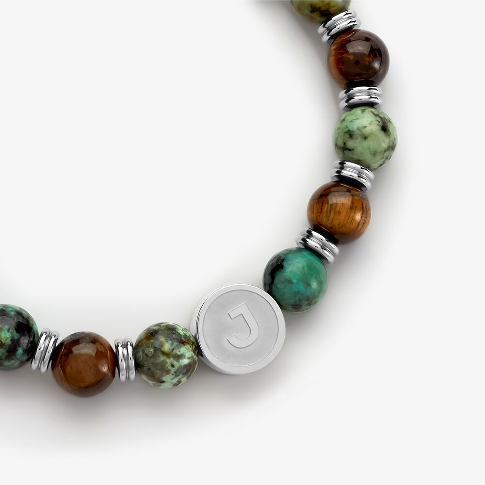 Bracelet Jourdan Archimedes Acier Argenté Oeil De Tigre Turquoise - Bijoux Homme | Marc Orian