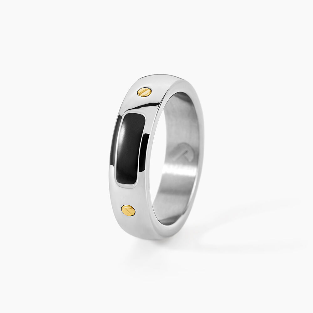 Bague Jourdan Louka Acier Argent&eacute; Onyx - Bagues de promesse Homme | Marc Orian