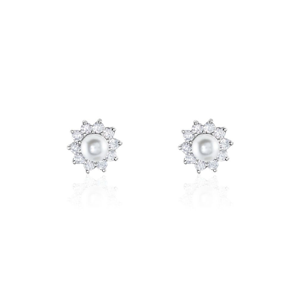 Boucles D'oreilles Puces Argent Blanc Cheri Perle De Culture Oxydes - Puces Femme | Marc Orian