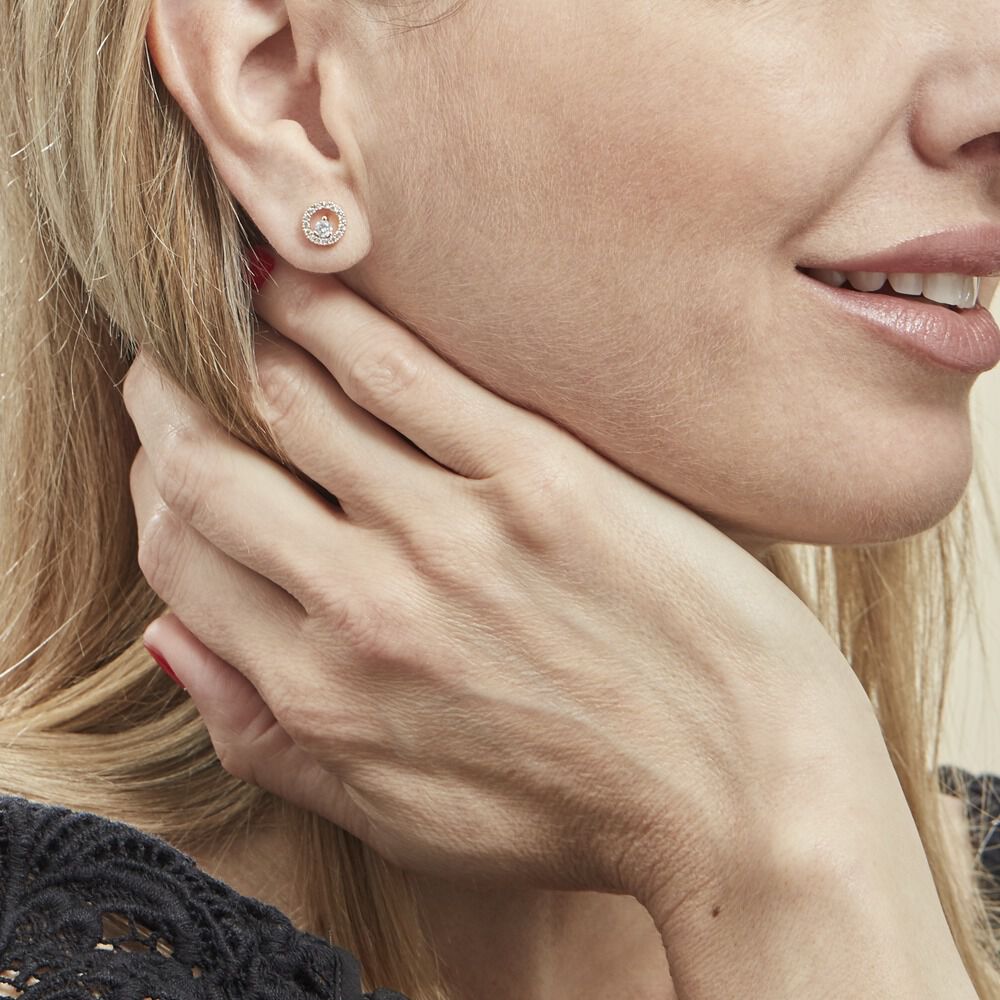 Boucles D'oreilles Puces Lila Plaqué Or Jaune Oxyde De Zirconium - Puces Femme | Marc Orian
