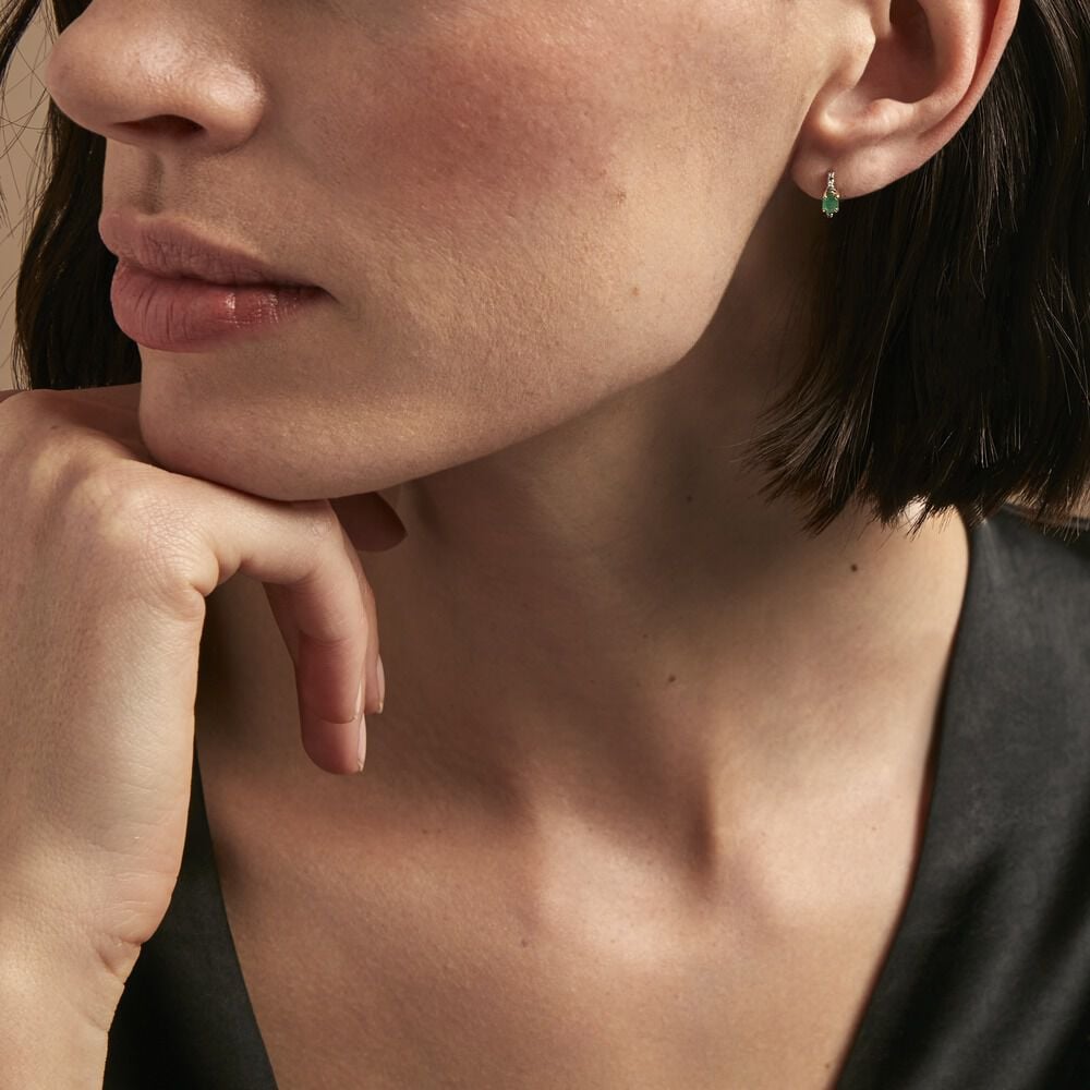 Demi Créoles Barrett Or Jaune Emeraude Diamant - Créoles Femme | Marc Orian