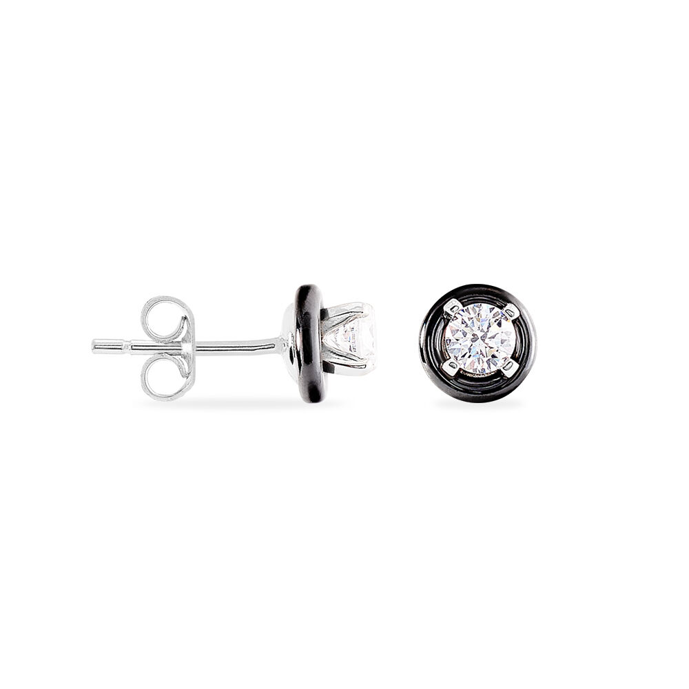 Boucles D'oreilles Puces Renda Argent  Céramique Et Oxyde De Zirconium - Puces Femme | Marc Orian