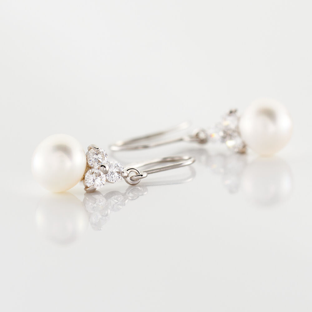 Boucles D'oreilles Pendantes Taissia Or Blanc Perle Culture Et Oxyde - Pendantes Femme | Marc Orian